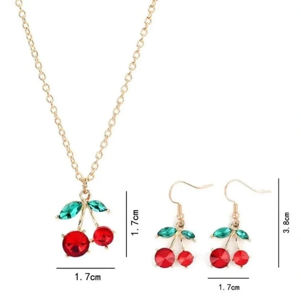 NEW Fun Cherry Necklace Pendant and Earrings Set